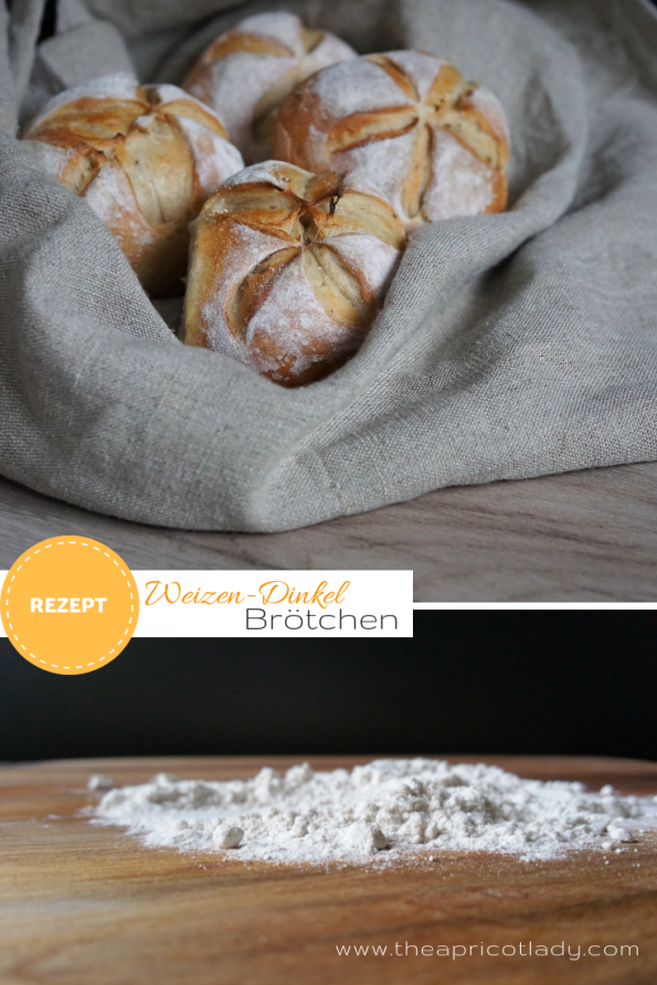 Rezept für vegane Weizen-Dinkel-Brötchen. Backen im Gusseisentopf. Rezept mit wenig Hefe und langer Ruhezeit. #Gebäck #Brötchen #vegan