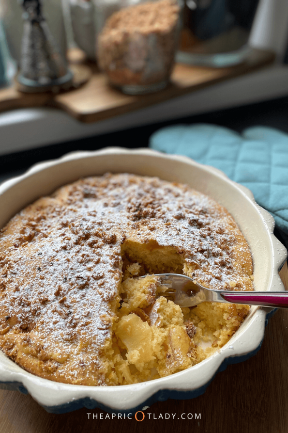 Einfacher Apfelkuchen in der Form angestochen